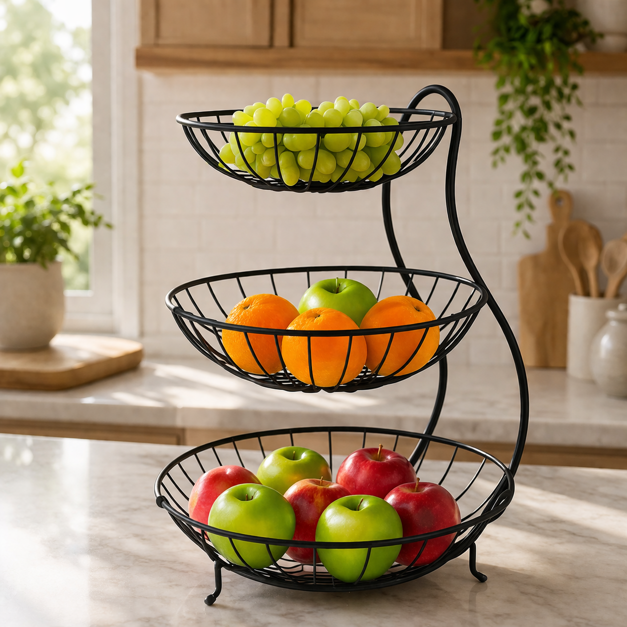 3-Tier Iron Fruit Basket Kitchen Storage SEW Markaz