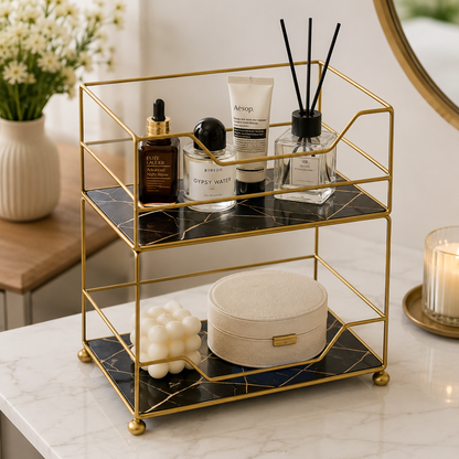 2-Tier Elite Vanity Tower Gold Metal Wooden Trays Karachi