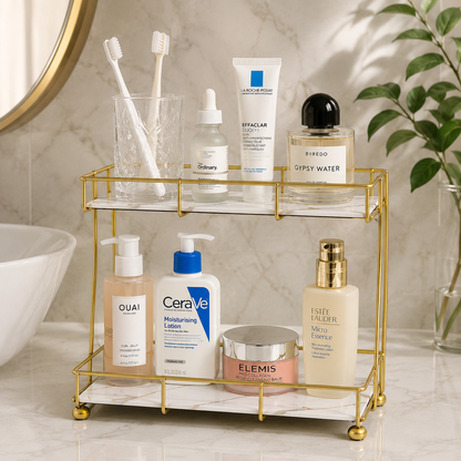 Golden Vanity Stand Rectangular 2-Tier Wooden Base Pakistan