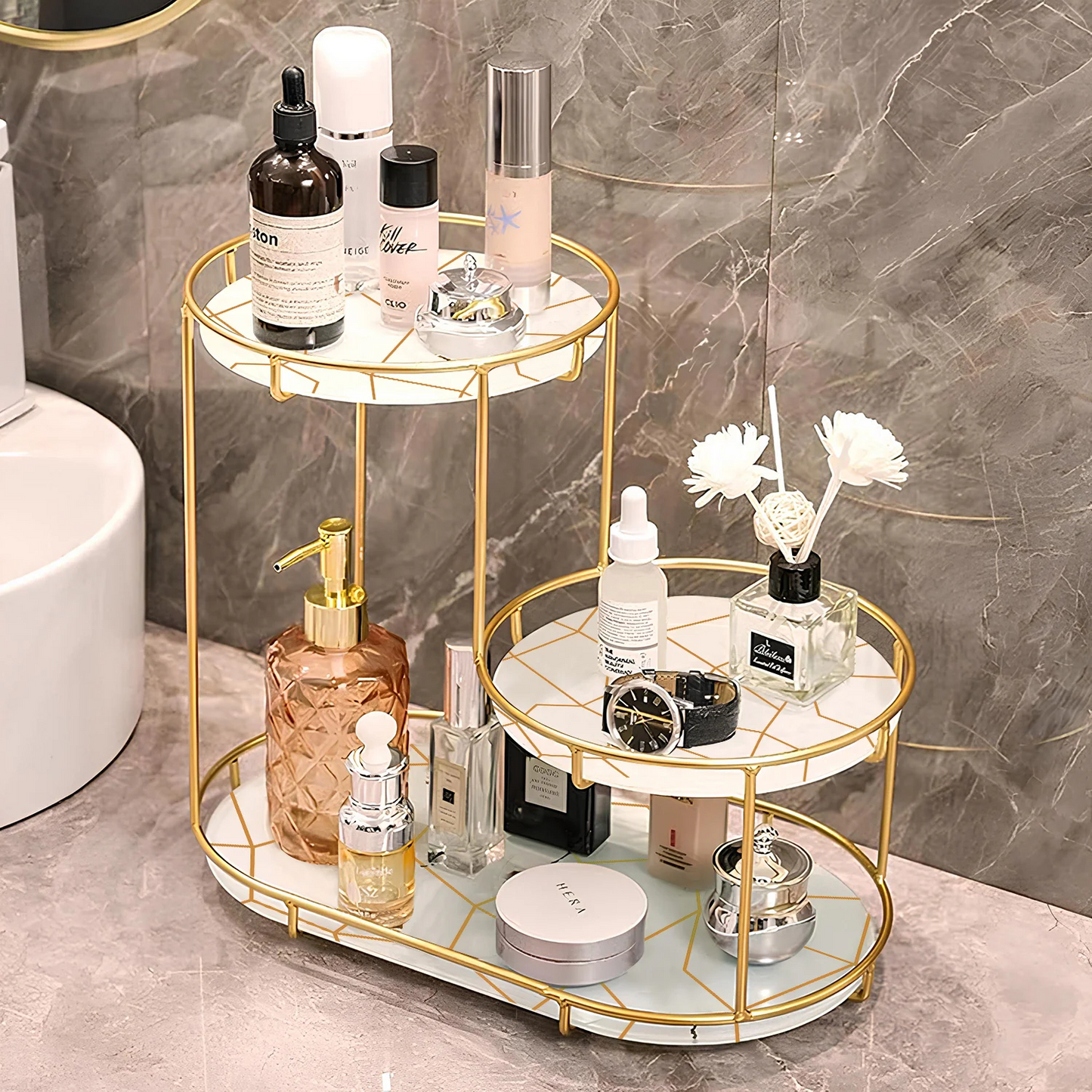 3-Tier Golden Vanity Stand Makeup Organizer Karachi