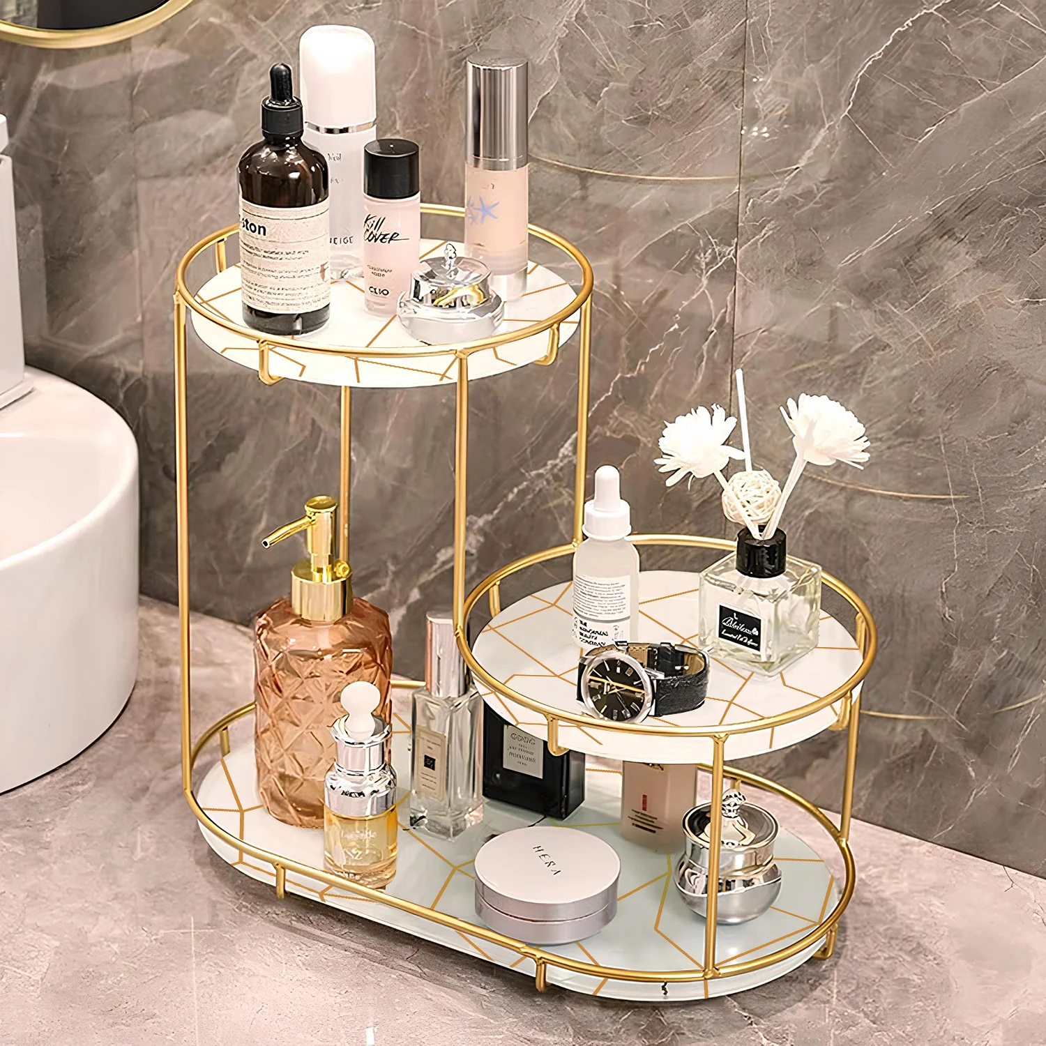 3-Tier Golden Vanity Stand Makeup Organizer Karachi
