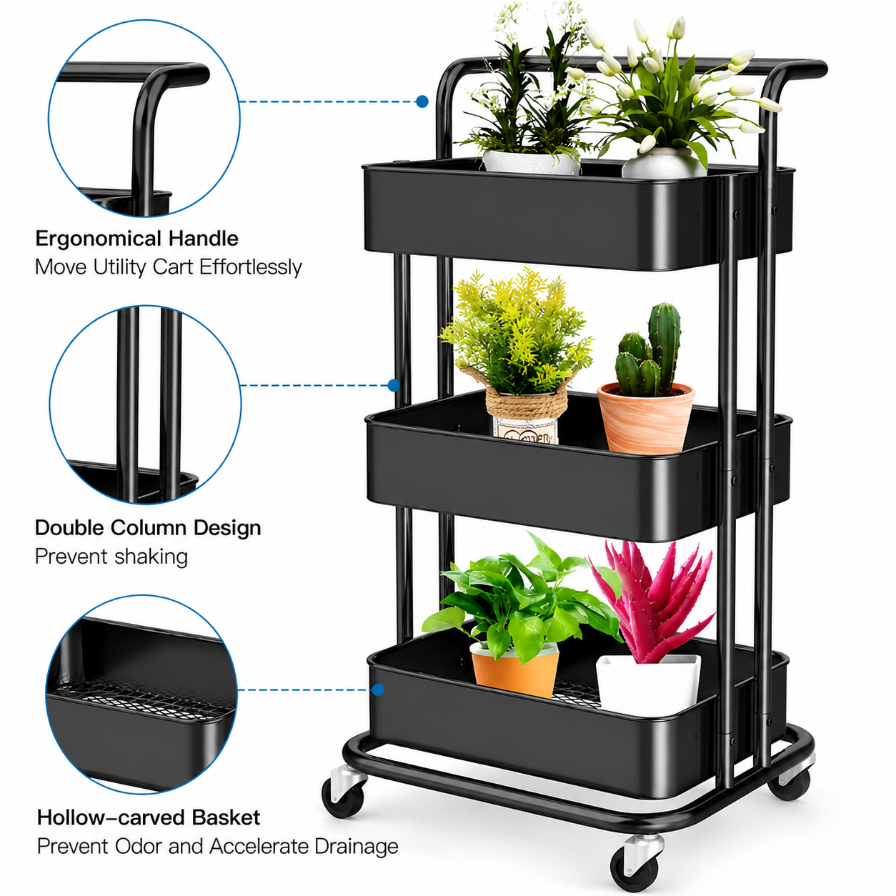 3-Tier Organizer Trolley Kitchen Cart SEW Markaz