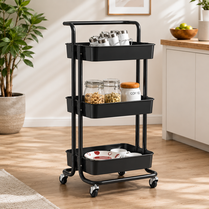 3-Tier Organizer Trolley Lockable Wheels Kitchen Cart Karachi