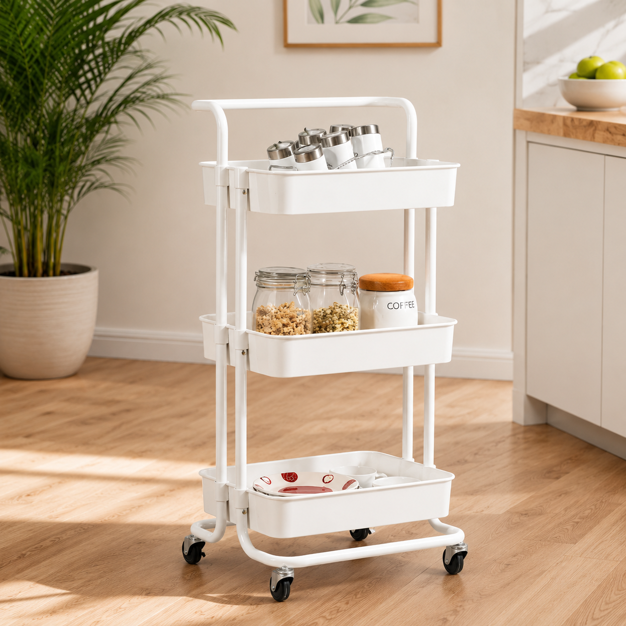3-Tier Kitchen Trolley Lockable Wheels Metal Pakistan