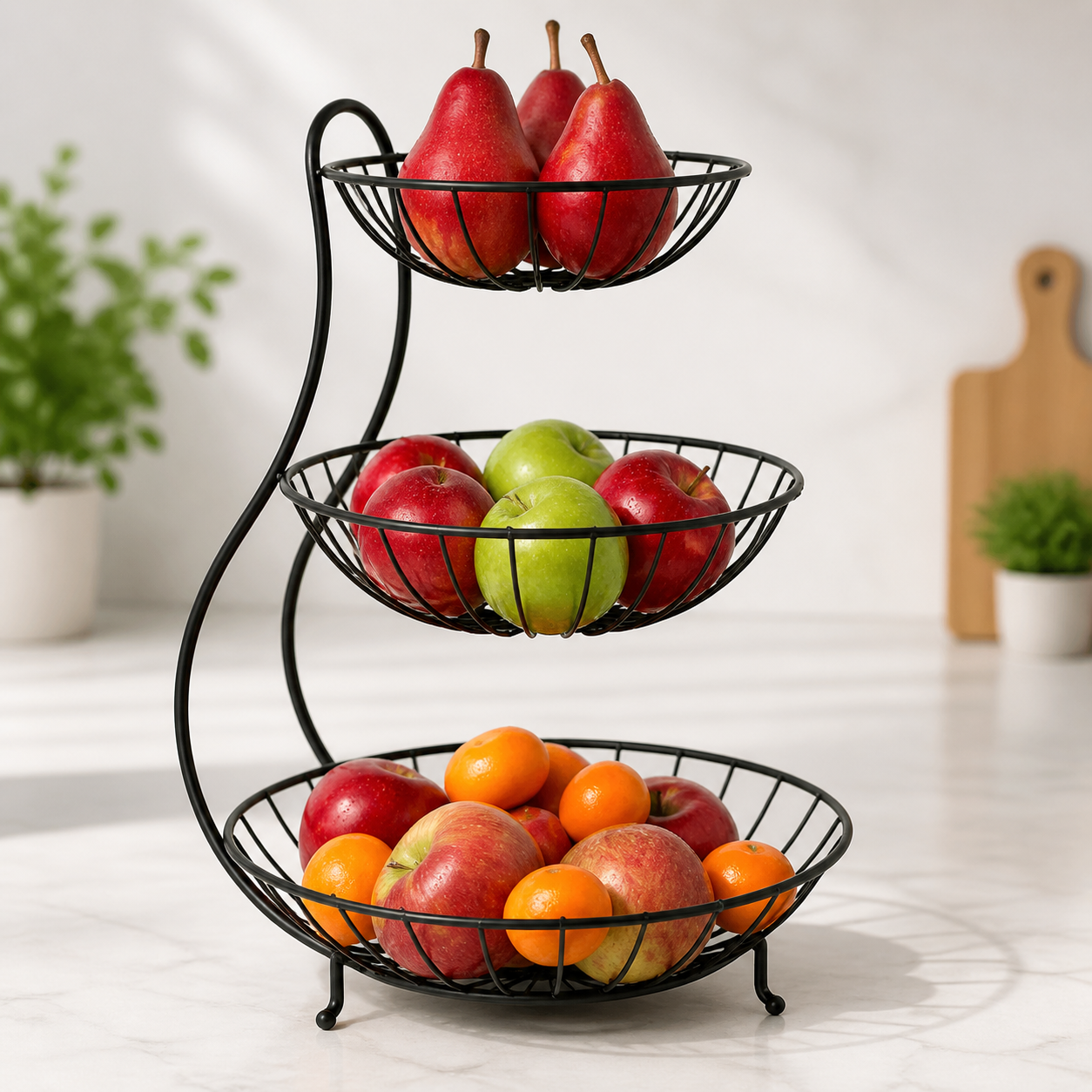 3-Tier Iron Fruit Basket Space Saving Vertical Storage Karachi