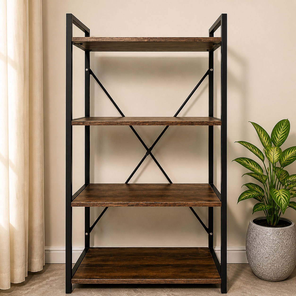 4-Tier Storage Rack Steel Wood Premium SEW Markaz