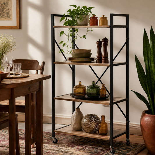 4-Tier Universal Storage Rack Wood Steel Home Organizer Karachi