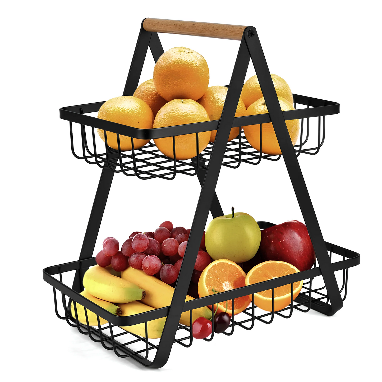 2-Tier Carry & Serve Fruit Basket – With Wooden Handle