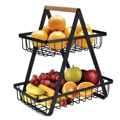 2-Tier Carry & Serve Fruit Basket – With Wooden Handle