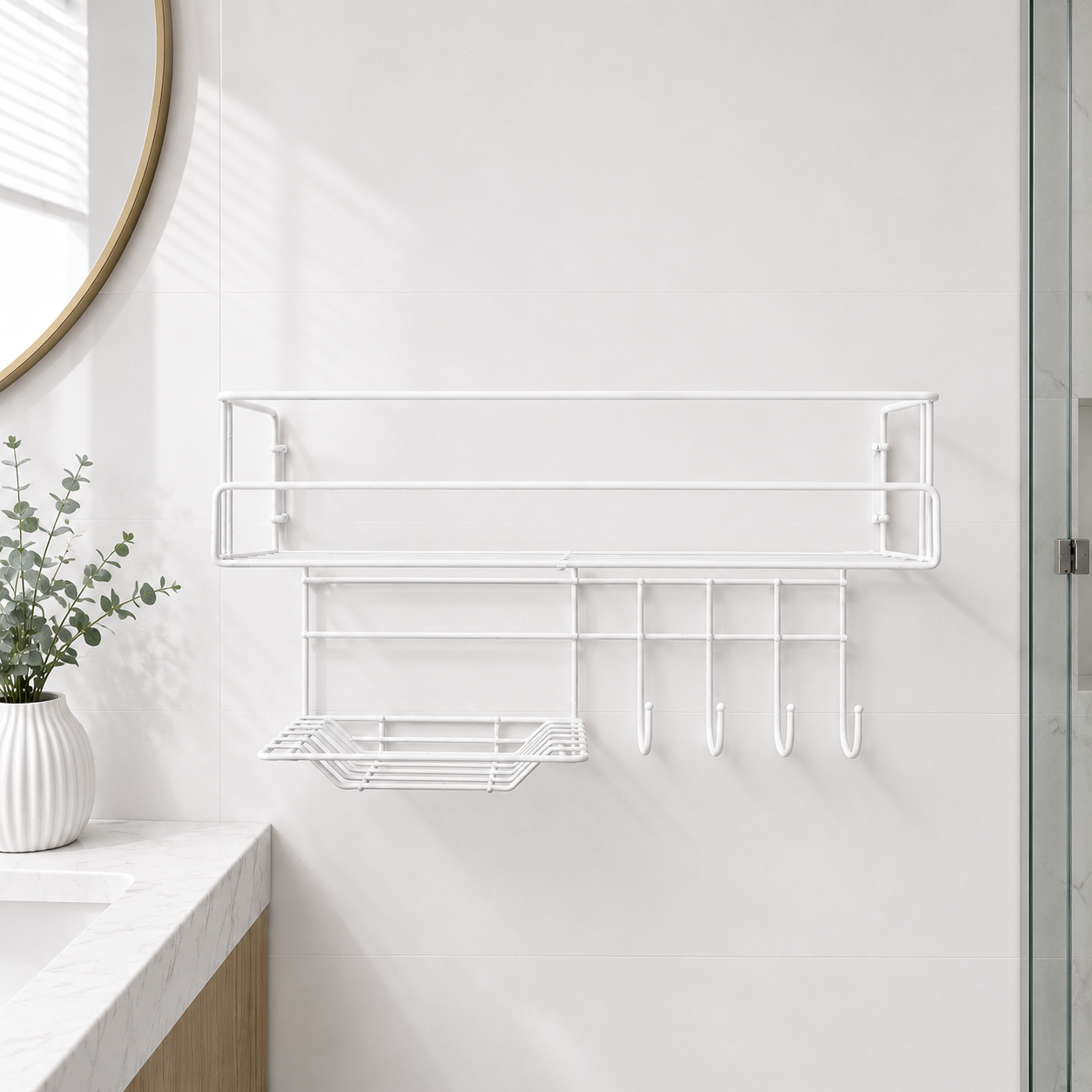 Bathroom Storage Shelf Hooks Metal Organizer Pakistan