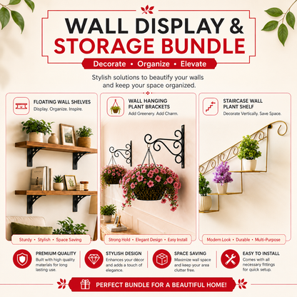 Wall Display & Storage Bundle – Bracket, Pot Hanger & Floral Basket