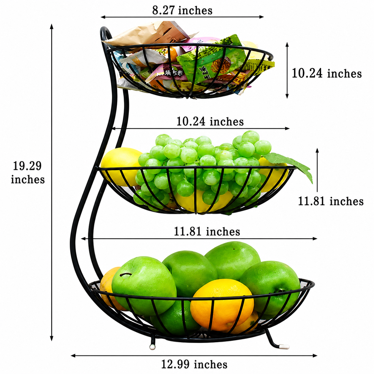 3-Tier Fruit Basket Kitchen Organizer Metal Pakistan