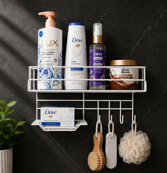 Bathroom Storage Shelf with Hooks and Soap Dish Karachi