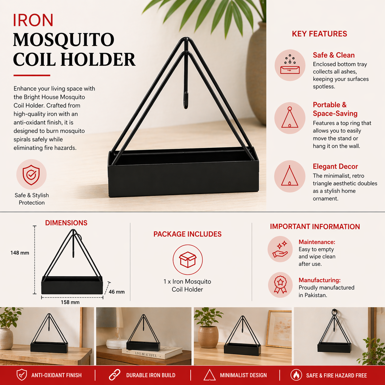Metal Mosquito Coil Holder Stand Indoor Pakistan