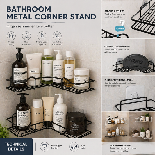 Metal Corner Shelf Bathroom Organizer Punch-Free Pakistan