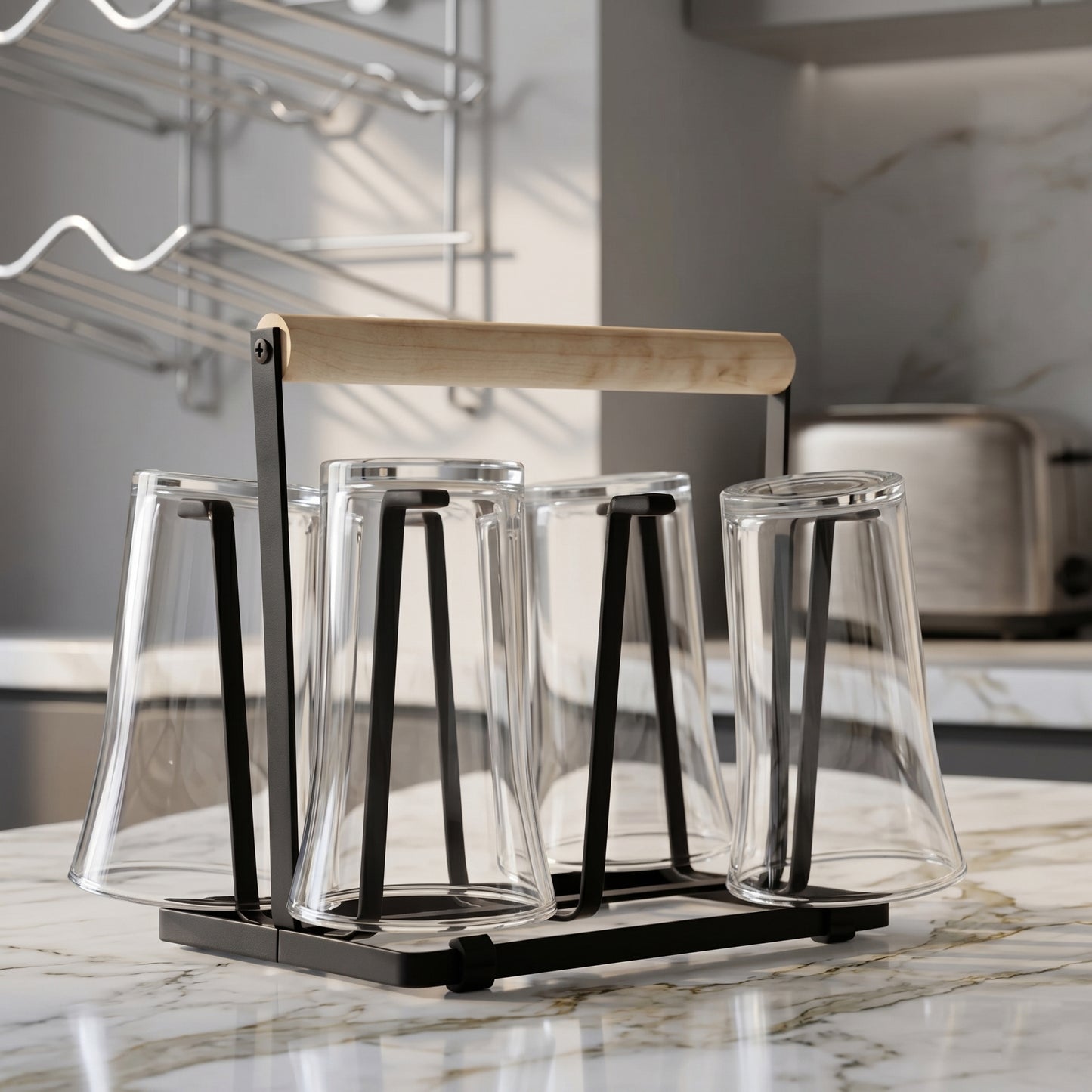 Metal Glass Stand with Wooden Base Kitchen Pakistan