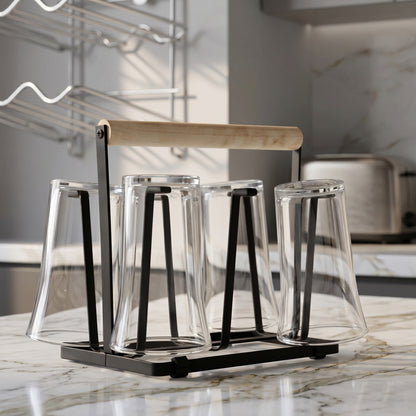 Metal Glass Stand with Wooden Base Kitchen Pakistan