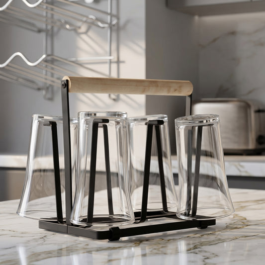 Metal Glass Stand with Wooden Base Kitchen Pakistan