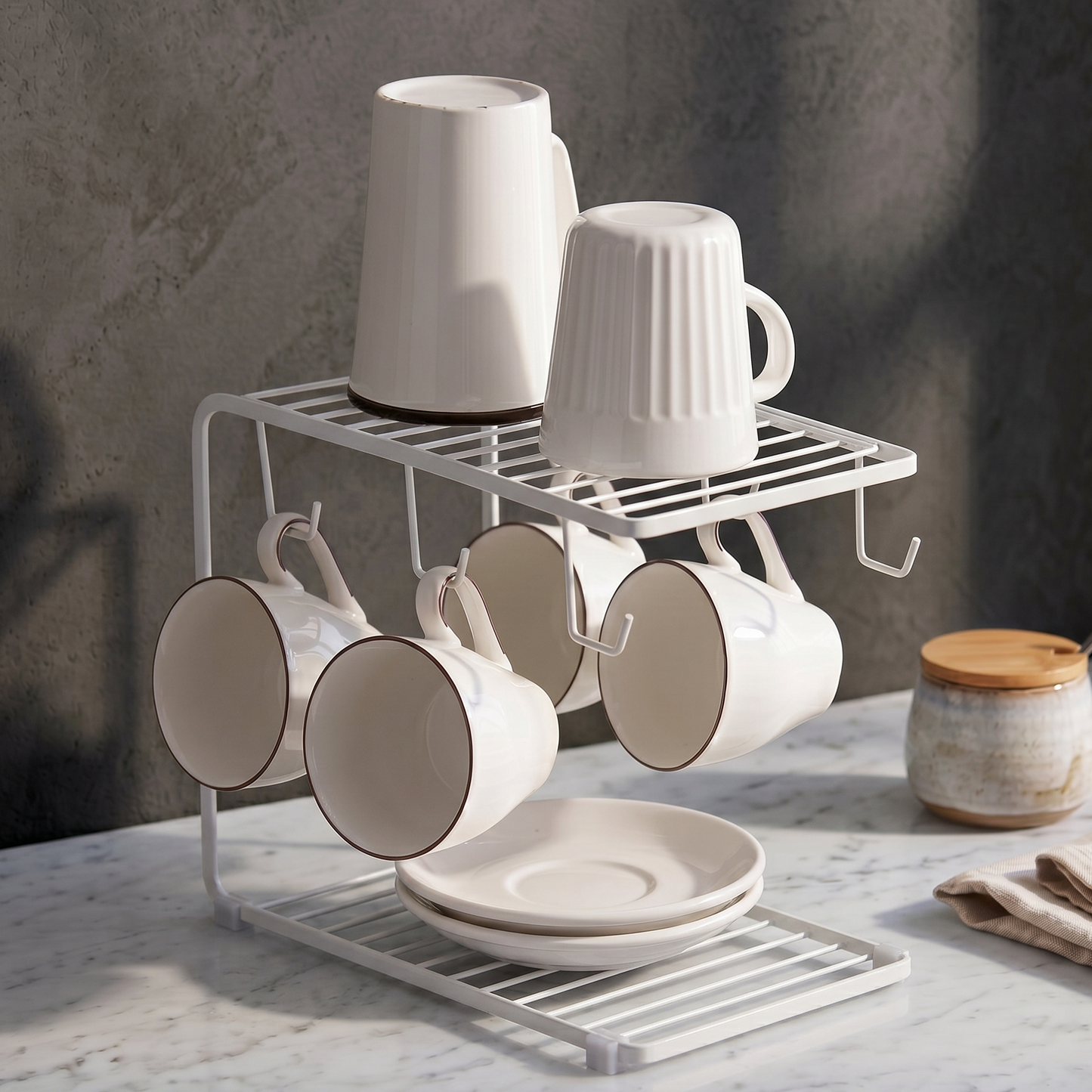 White Coffee Cup Stand Kitchen Organizer SEW Markaz