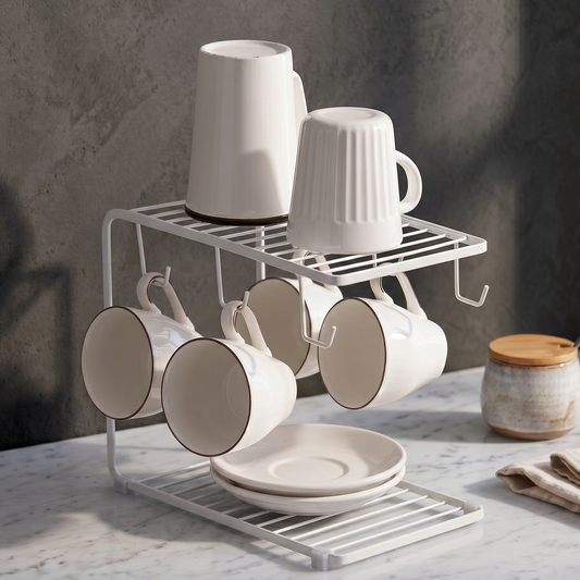 White Coffee Cup Stand Kitchen Organizer SEW Markaz